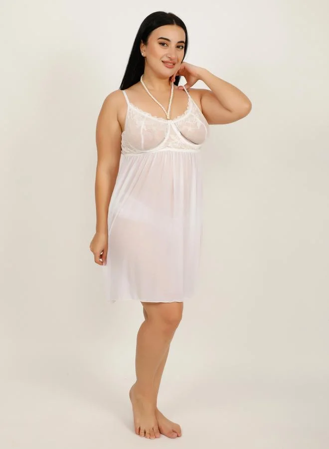 تايك تو بيبي دول شفاف أبيض بسلك سفلي مقاس كبير